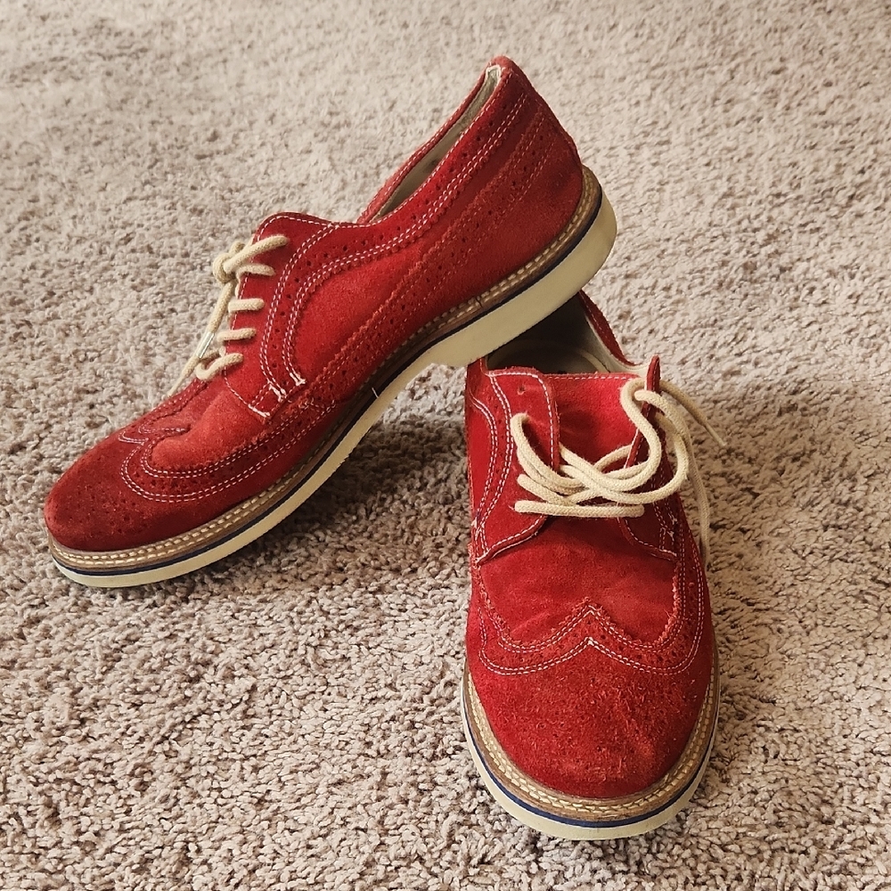 1901 Red Oxfords with Cream Laces and Brogue Detailing